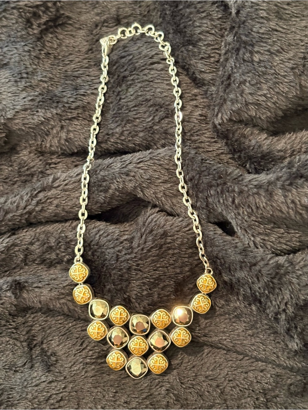 Brighton Silver-Tone Statement Necklace with Amber Accents